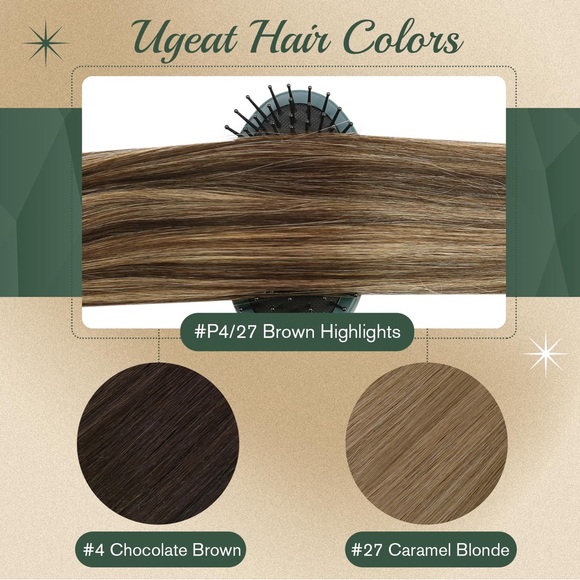 HUMAN HAIR Clip in Hair Dark Brown Mix Caramel Brown Extensions Full Head 16inch - Picture 6 of 13